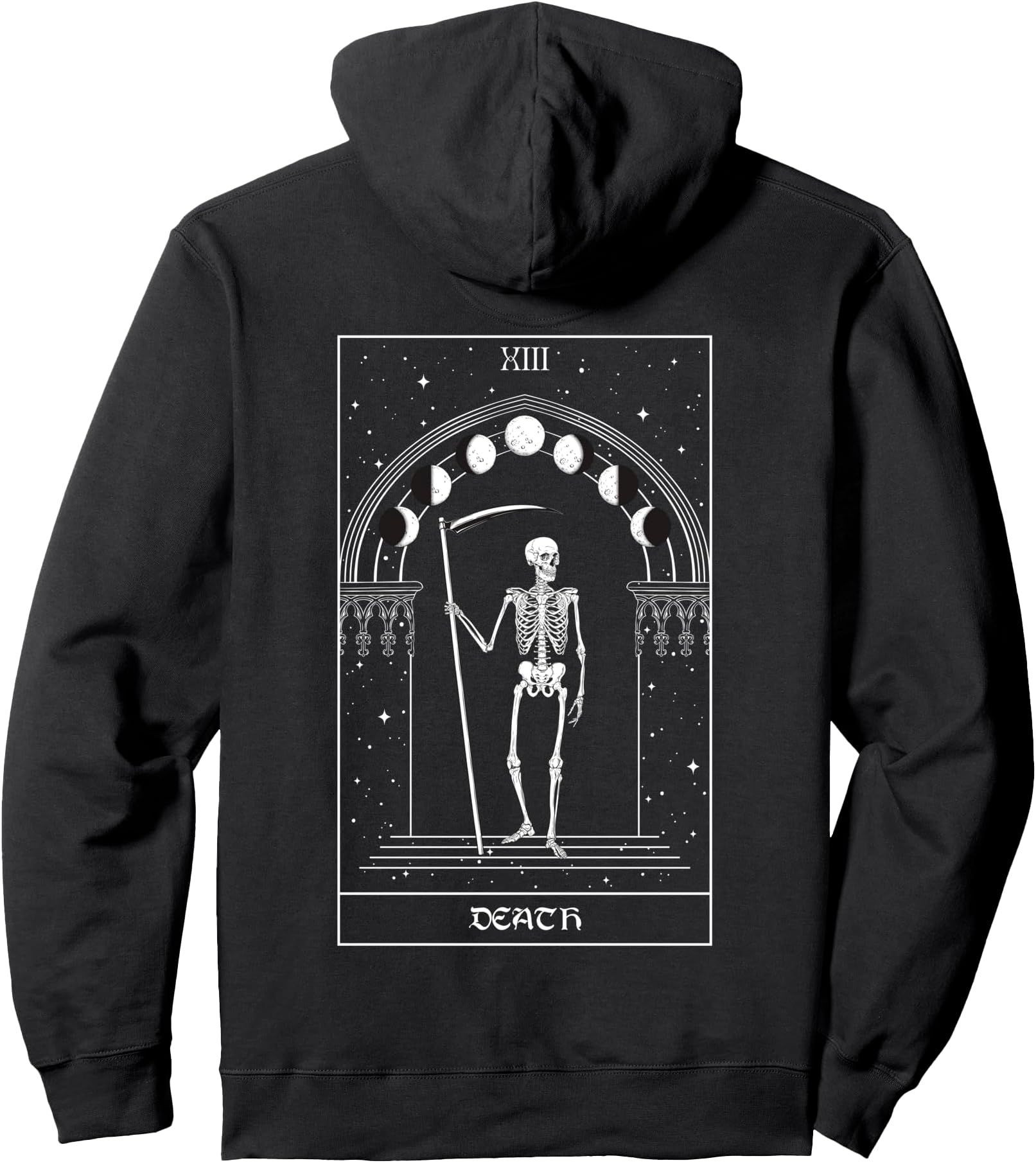 Death Tarot Card | Tarot Gothic Skeleton Back Graphic Pullover Hoodie