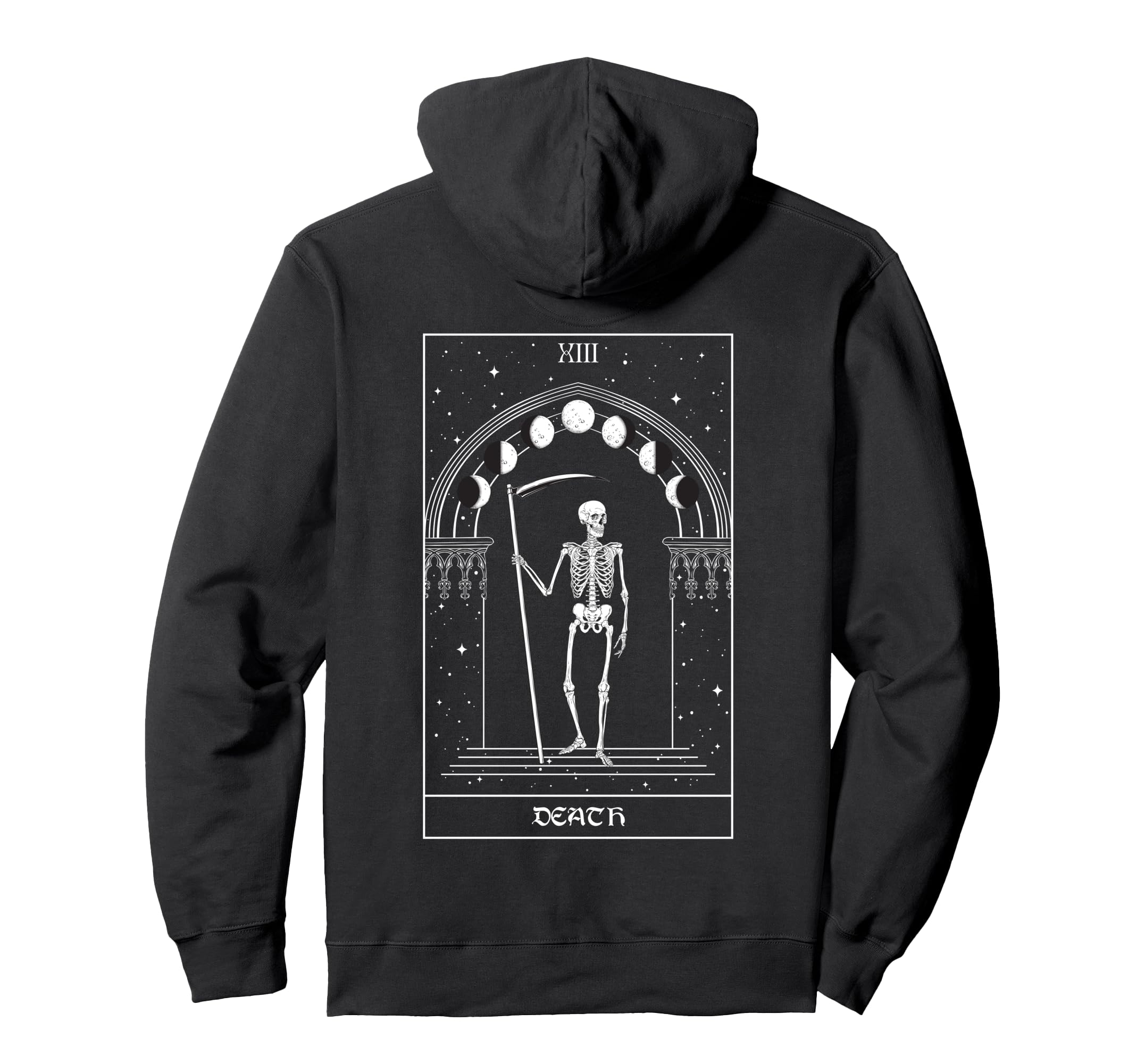 Death Tarot Card | Tarot Gothic Skeleton Back Graphic Pullover Hoodie