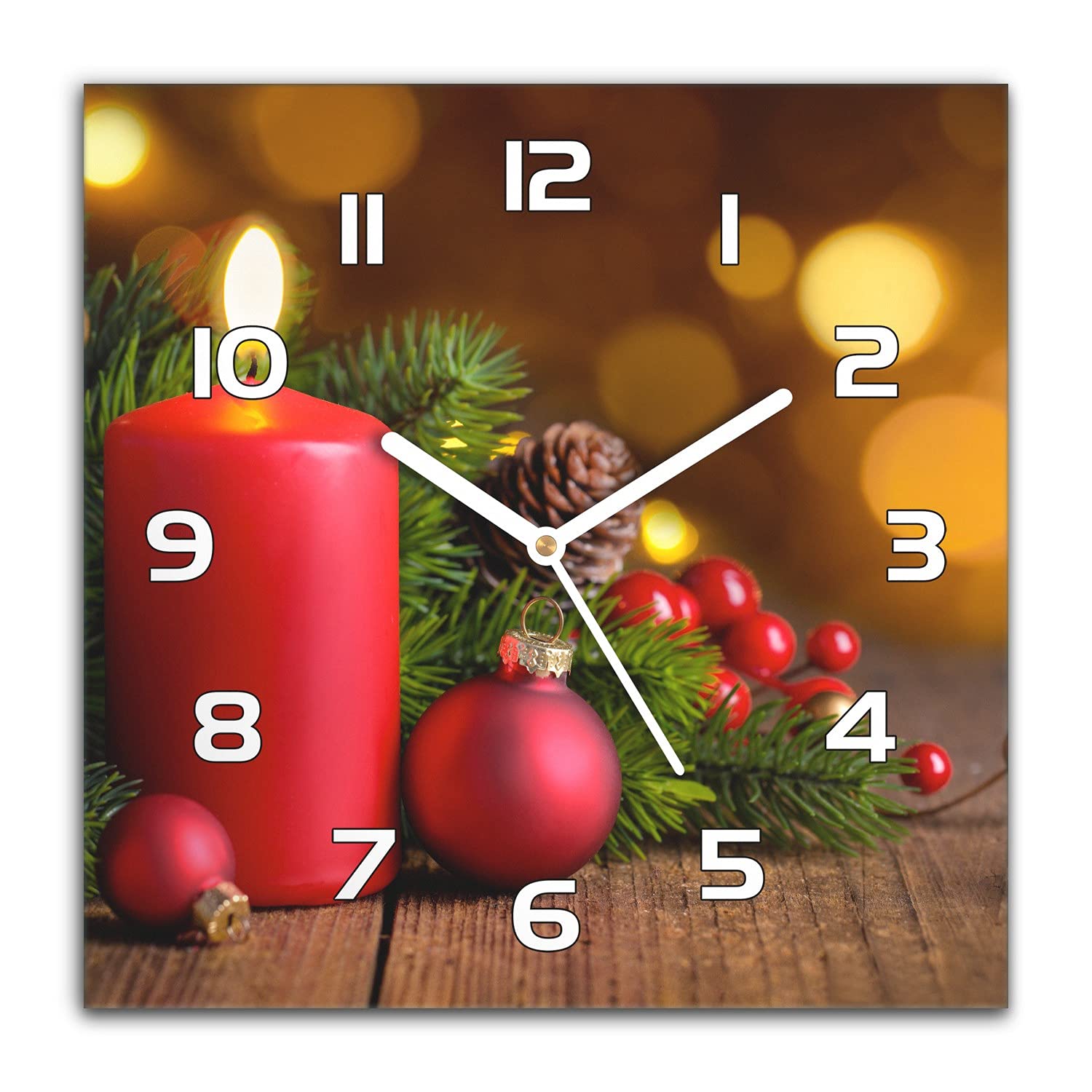 Horloge en verre silencieuse Noël 30x30 Coloray salon moderne cuisine impression bougie pin