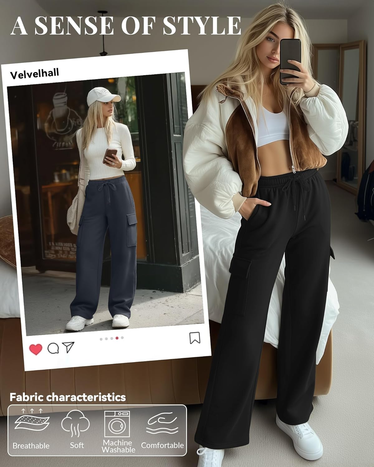 3 Pack Women's Cargo Sweatpants Wide Leg Baggy Elastic Drawstring Pants Casual Athletic Joggers with 4 Pockets - Image 5