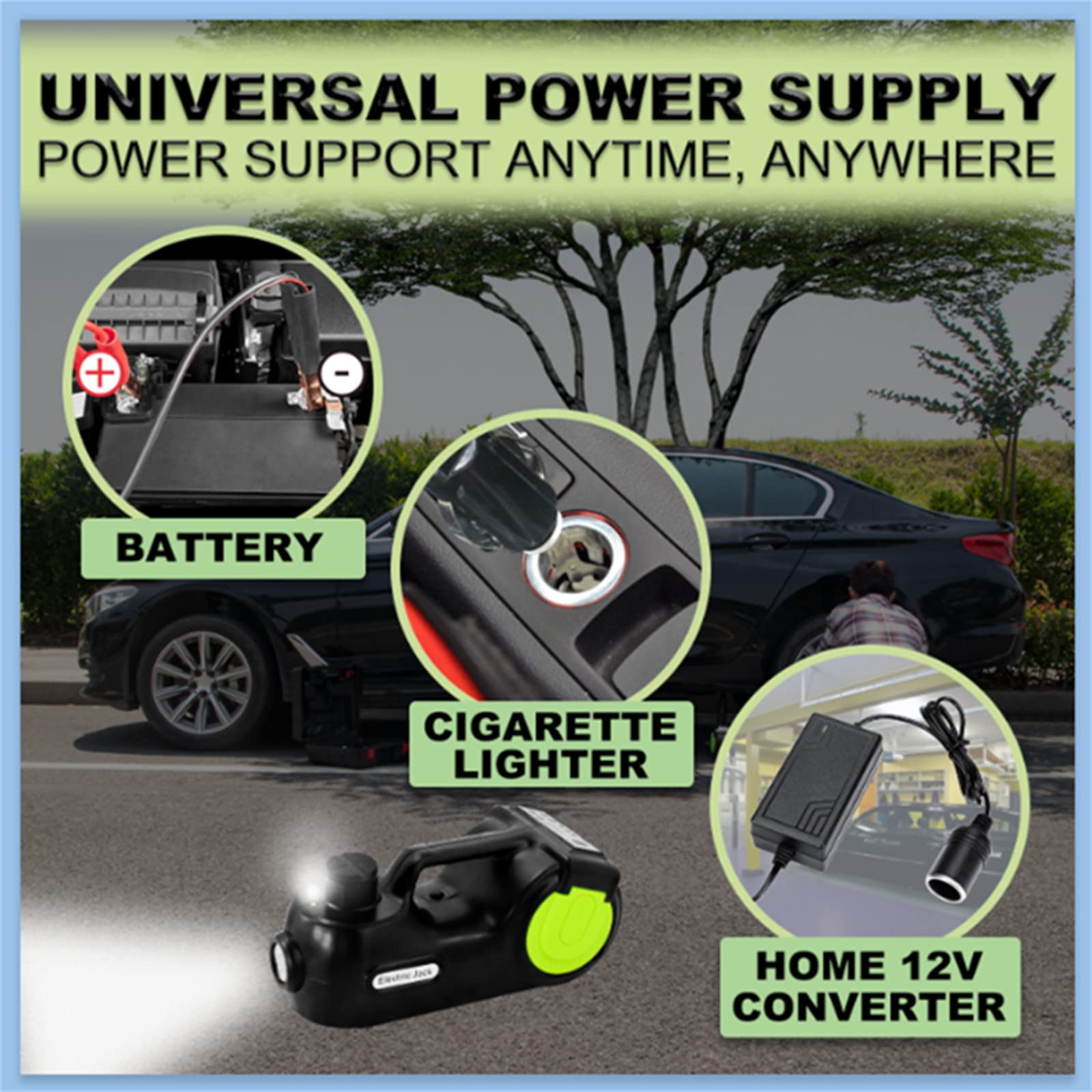 Jack per Auto Elettrica, 12V 5Ton 4 in 1 Jack Idraulico Protable Jack Idraulico con Avvitatore Elettrico Gonfiatore Pneumatici Luce LED per SUV MPV Sedan Truck,3in1#5tonGreen