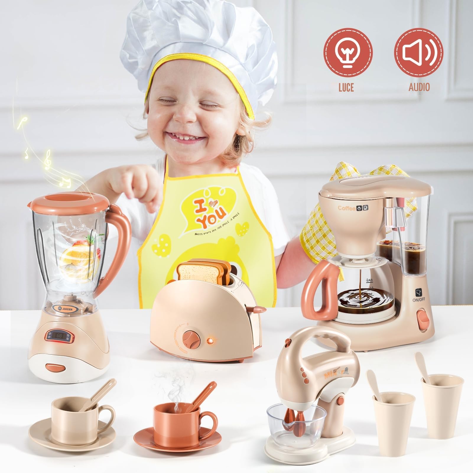Set elettrodomestico da cucina bimbi con accessori e macchina del caffe, cucina giocattolo per bambini giochi educativi, regalo perfetto per bambina e bambino 2 3 4 5 6 anni