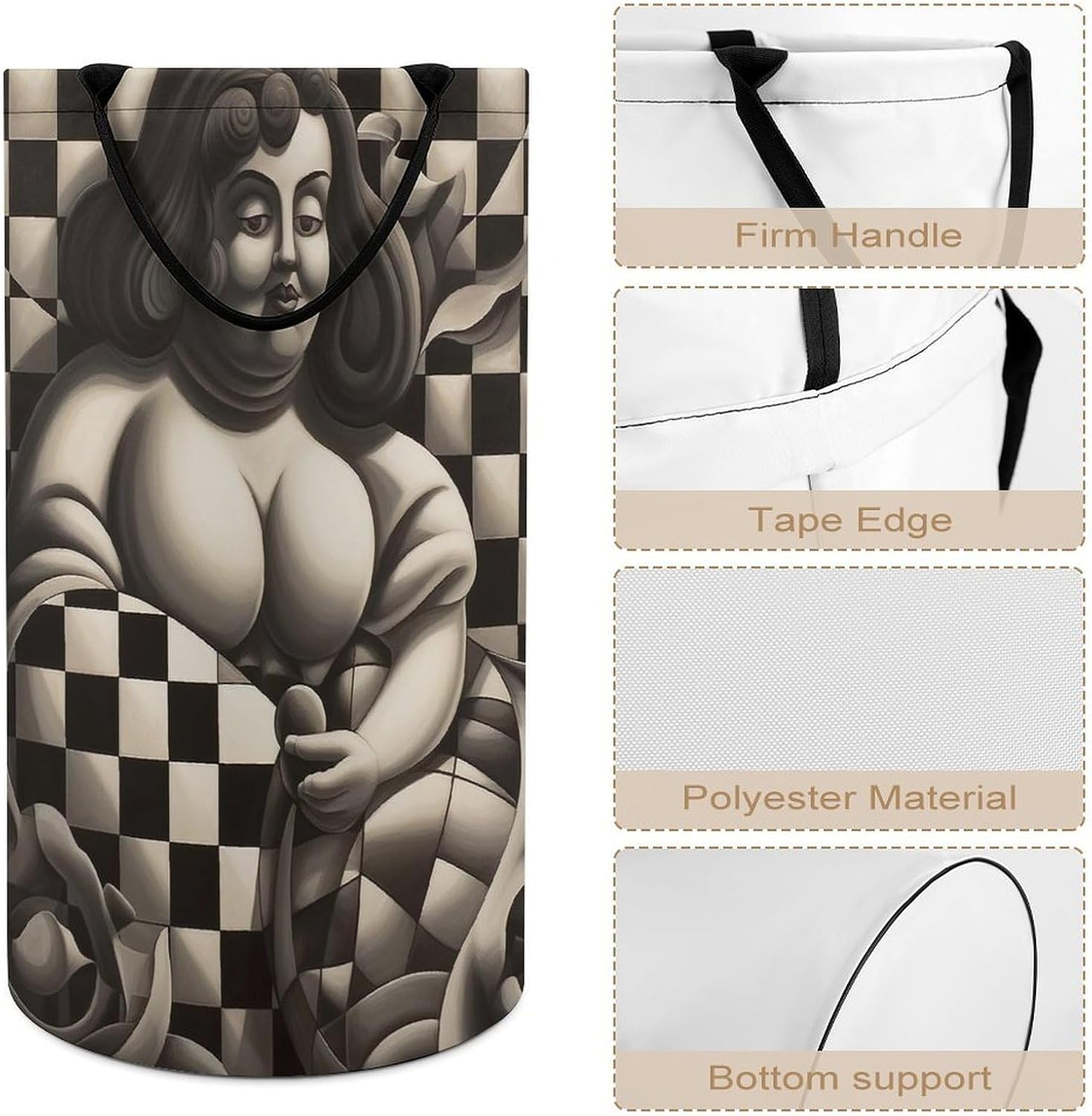 Checkerboard Style Laundry Basket Freestanding Laundry Hamper with Handles Waterproof Dirty Clothes Hamper Collapsible Washing Bin Aesthetic Clothes Basket for Bathroom Bedroom Dorm