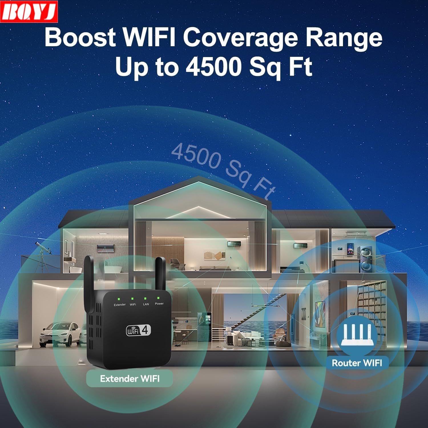 Estensore WiFi 2026, ripetitore WiFi, Ripetitore WiFi, copre fino a 4500 mq e 45 dispositivi, ripetitore Internet, con porta Ethernet, installazione rapida, ripetitore di segnale wireless domestico