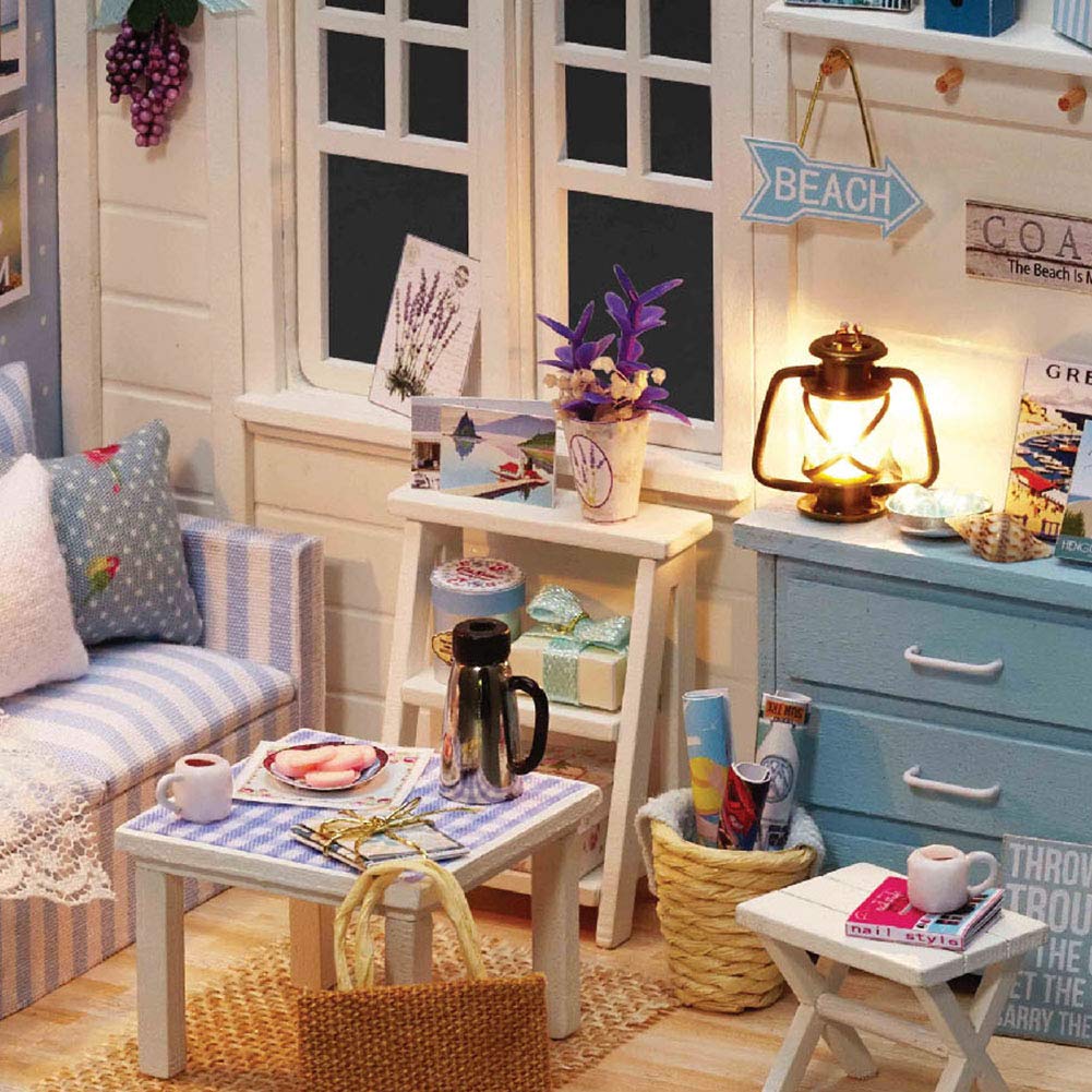 Wakects DIY Dollhouse Kit, Miniature Dollhouse with LED Light, Cottage Style, Gifts for Craft Enthusiasts All Ages, Female - Image 4