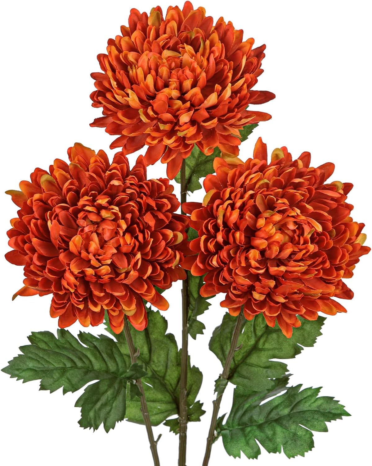 Hollyone 3Pcs Orange Artificial Mums for Outdoors Fall Flowers Fake Fall Mums Chrysanthemum Flowers Silk Long Stem Floral Arrangements Bouquets Faux Spider Mum Flower Autumn Decorations for Home