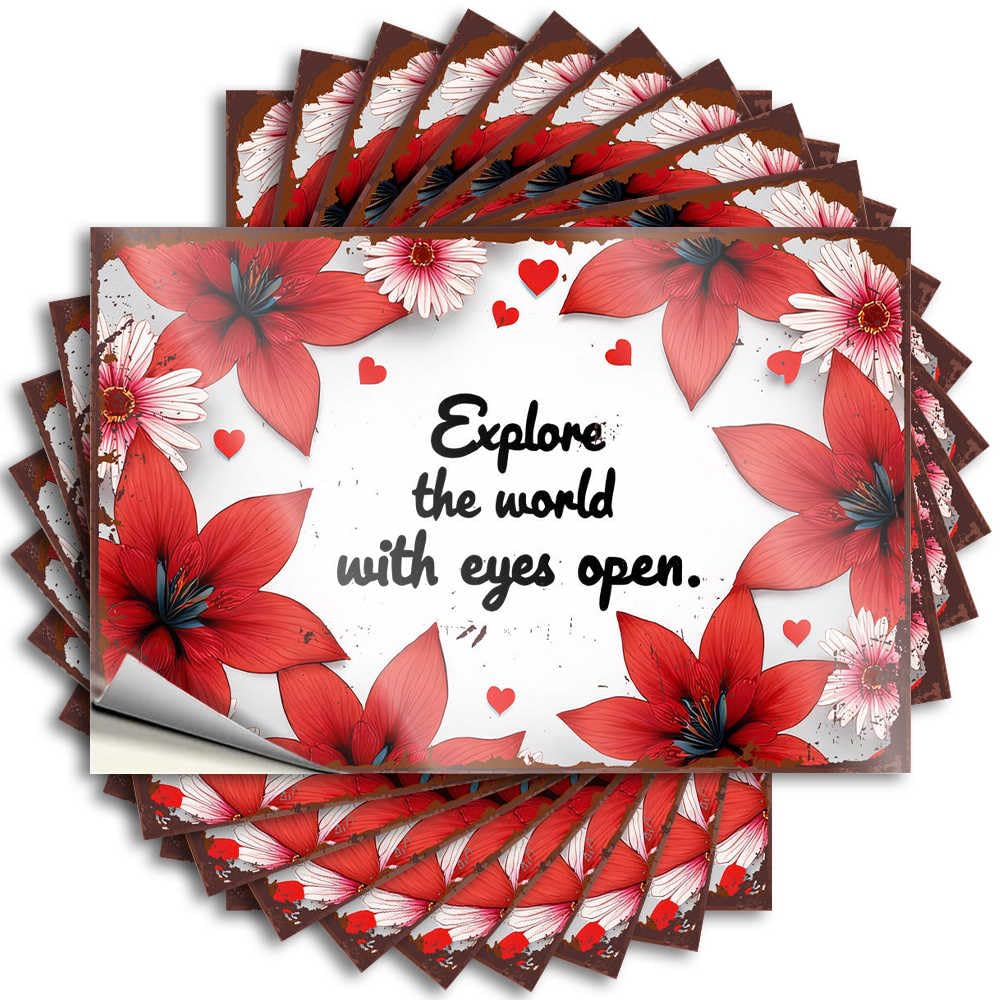 Tattoos Home Gym Decor Waterproof Vinyl Sticker | Floral Encouragement: Explore The World with Open Eyes Encouragement Hat for Humor DIY Projects(12X18CM)