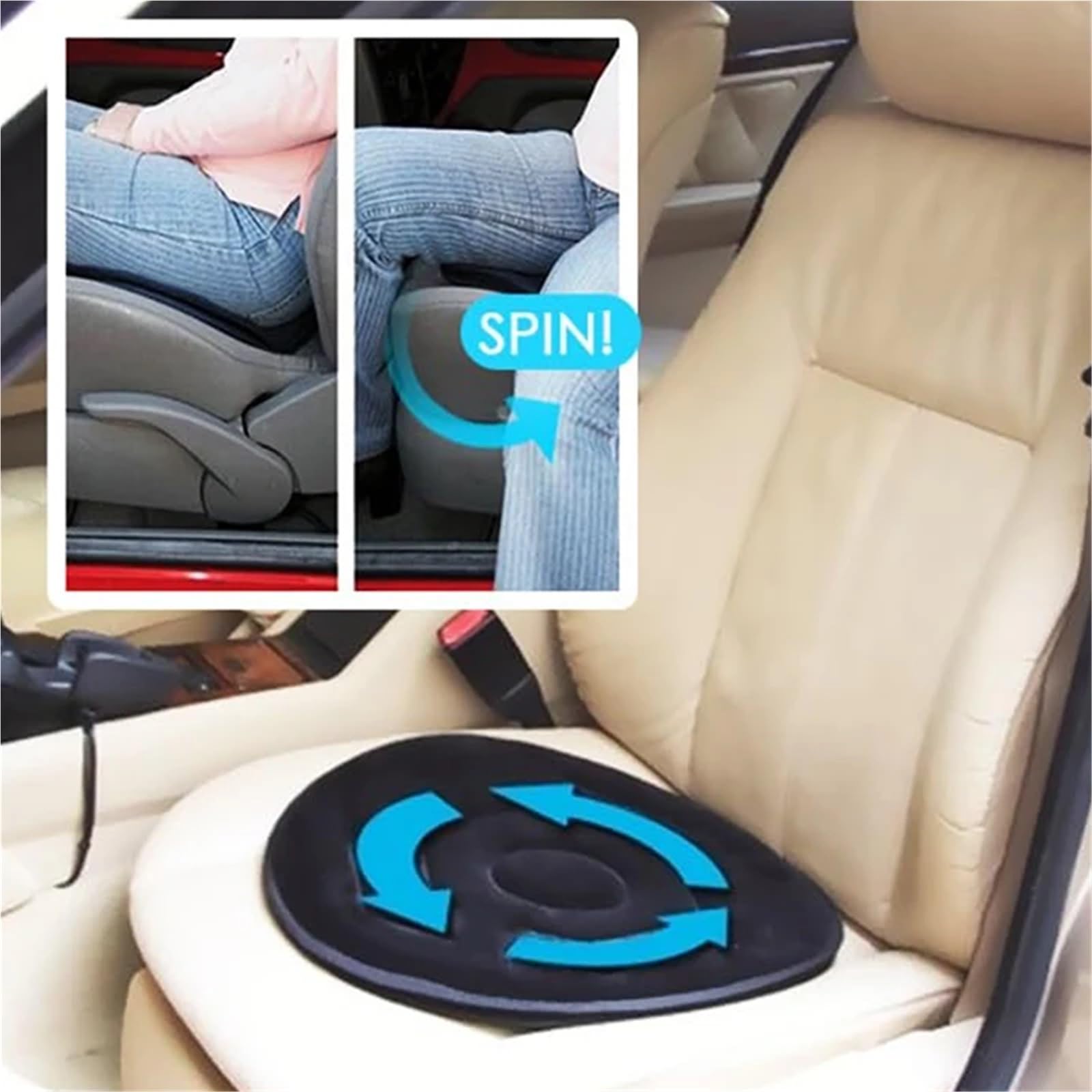 Cojín Giratorio de 360 ​​Grados for Silla de Coche, cojín for Asiento, Ayuda for la Movilidad, cojín Giratorio, Alfombrilla de Espuma viscoelástica portátil para Coches, Asientos(Grey)