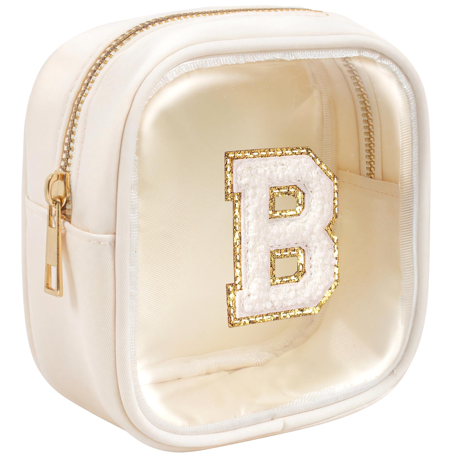 KOTORA Initial Travel Makeup Bag Pouch, Clear Toiletry Bag for Women Travel Accessories Cosmetic Bag Skin Care for Teen Make Up Bags Birthday Gifts