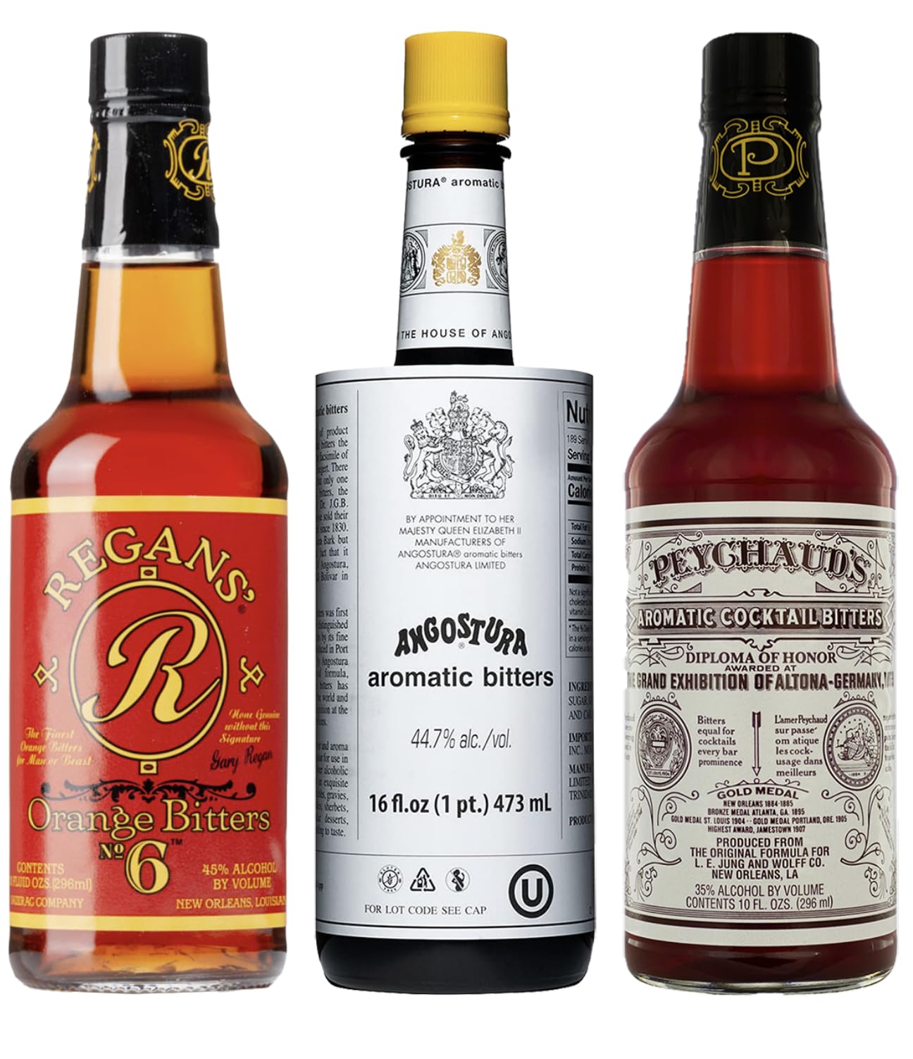 Bitters Triple Play XL Cocktail Bitters for Old Fashioned Cocktails Variety Pack-Angostura Aromatic 16oz, Peychauds Aromatic 10oz, Regans Orange No 6 10oz