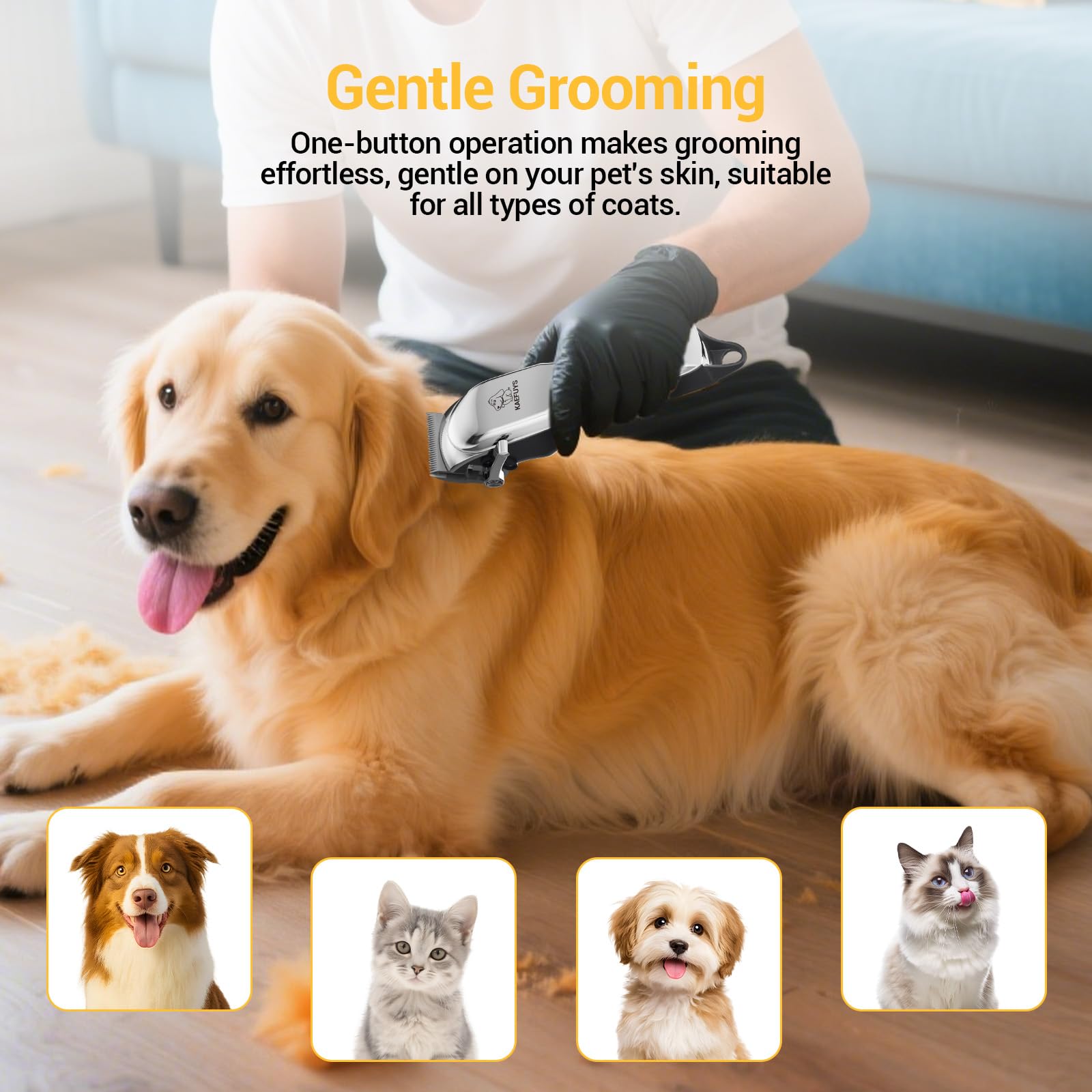KAEFUYS Hundeschermaschine Tierhaarschneidemaschine Profi Trimmer Haarschneidemaschine für Hunde mit dickem Fell leise leistungsstark kabellos wiederaufladbar