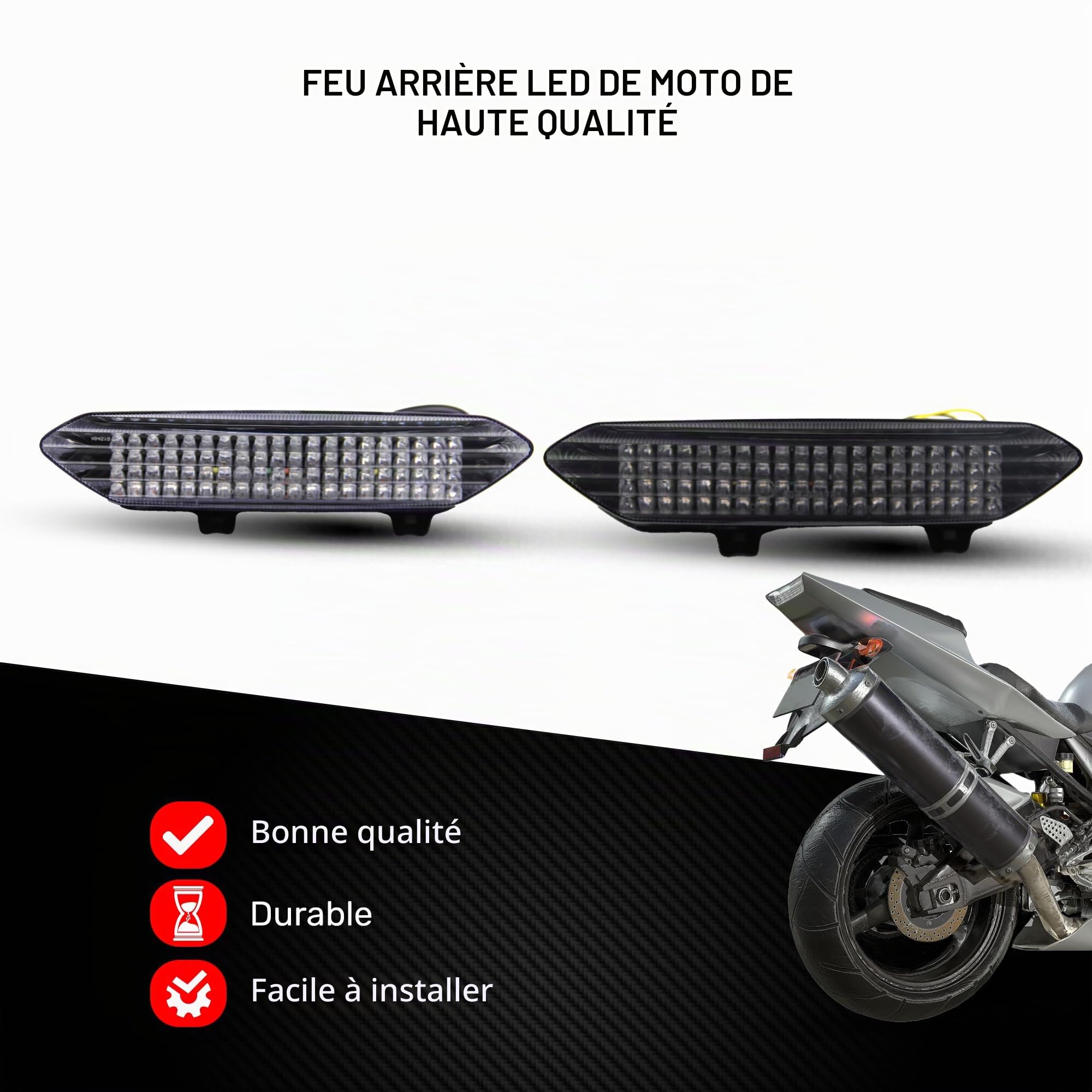 AVDB-moto Feu Arrière/Stop LED compatible avec YAMAHA YZF R1 YZF-R1 RN09 2002-2003, YFM RAPTOR 700 YFM750 AM07W 2006-2007, YFM RAPTOR 700 YFM750 AM07W 2008-09 + Clignotants Intégrés (Blanc Clair)