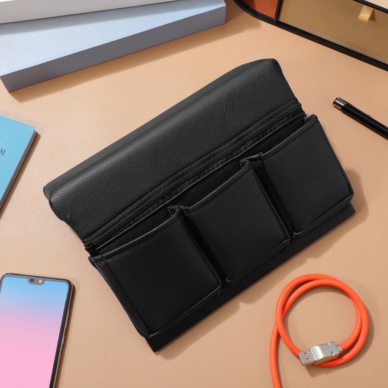 Car Door Armrest Storage Box Multi-functional Organizer with Pockets for Car Armrest Support Auto Pad Elbow Rest Cushion Accessories