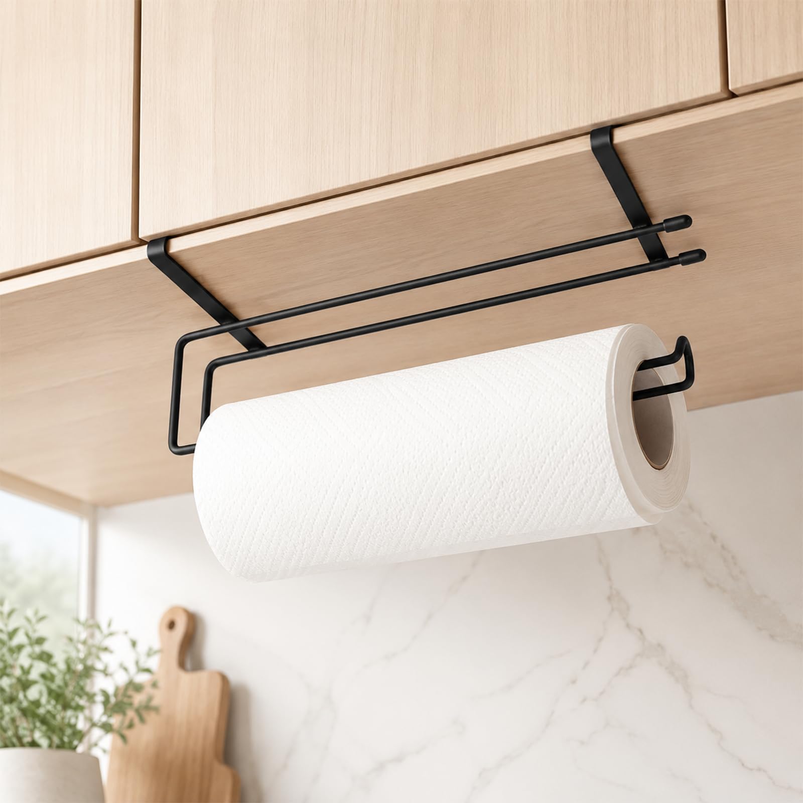 Kitchen Roll Holder Under Cabinet, 10 inches Paper Towel Roll Holder, Under Cupboard Kitchen Roll Holder, Suitable for Pantry, Kitchen, Bathroom, Black