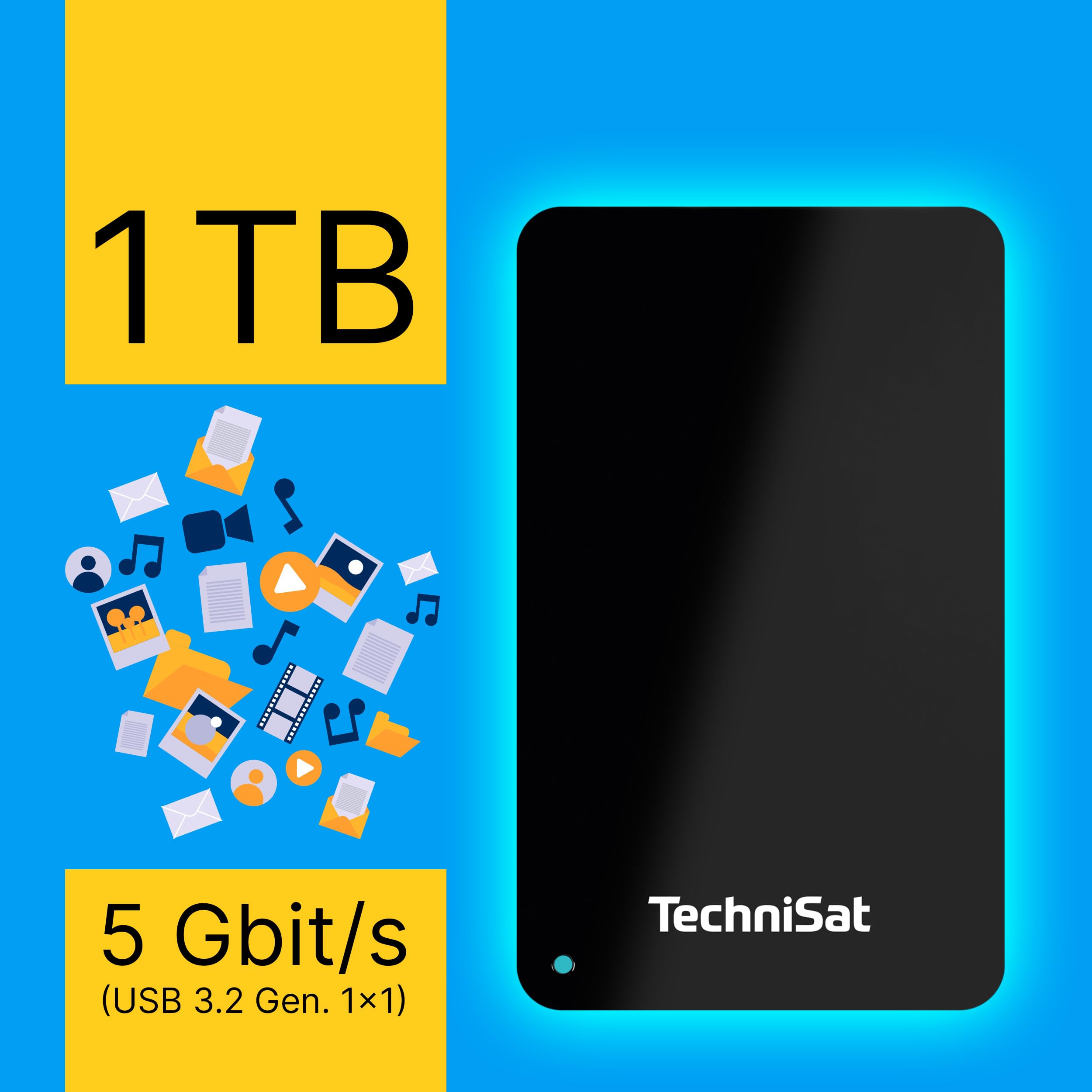 TechniSat STREAMSTORE 24-2,5 Zoll USB 3.2 Festplatte mit 1 TB Speicherplatz und LED Anzeige (1000 GB Speicherkapazität, Übertragungsrate 5 Gbit/s, USB Kabel Typ A)