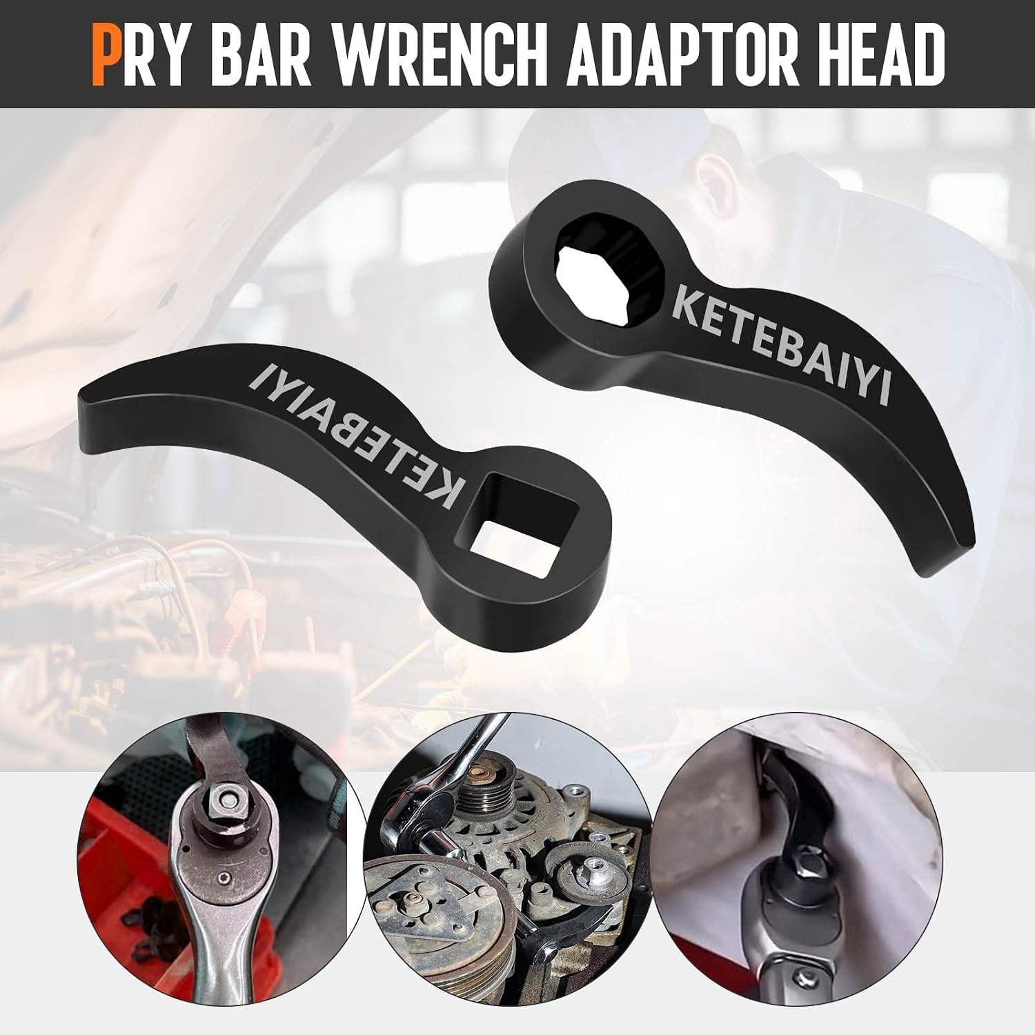 Lower Control Arm Prying Tool, Suspension Removal, Pry Bar Wrench Adapter Head, Bushing Removal & Pry Bar Adapter Tool Set, Designed For Use With 1/2” Drive Extension Breaker Rods (Section C)