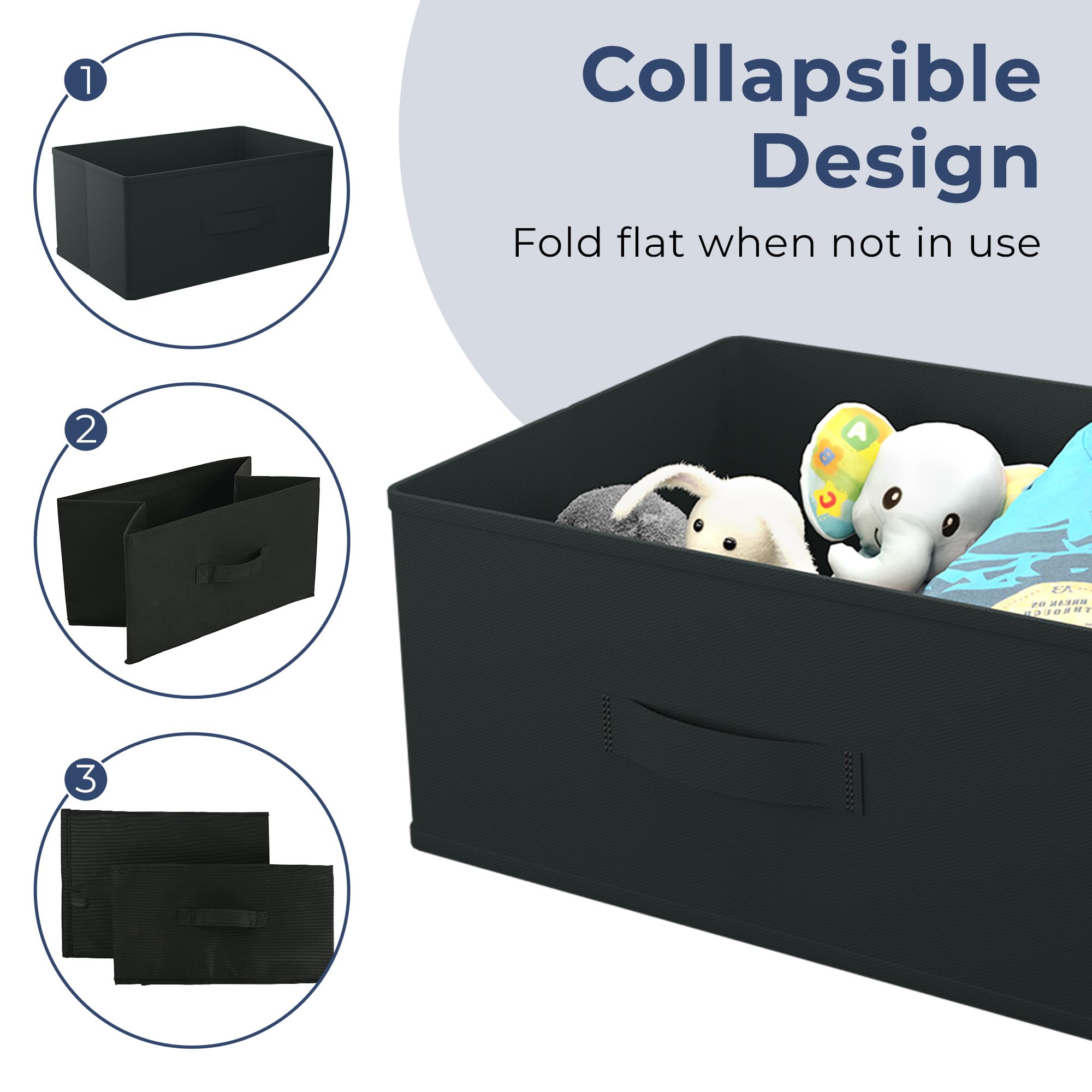 Kuber Industries Organizzatore per armadio in tessuto non tessuto, 26 litri, organizer per cassetti, organizer multiuso per vestiti, libri e giocattoli, 6 pezzi, nero