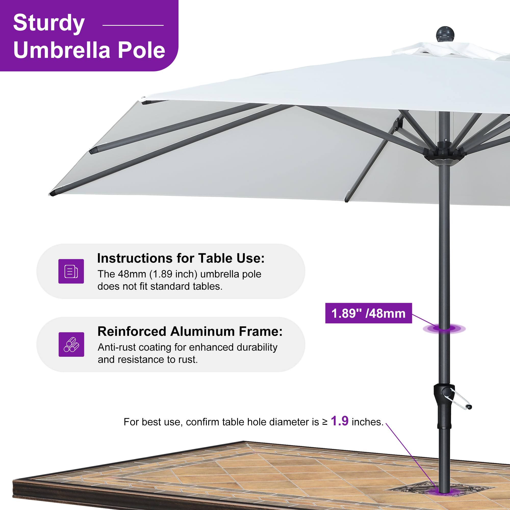 aluminum tube dimensions and thickness used for patio umbrella pole Amazon.com : PURPLE LEAF 10' x 10' Square Patio Market Umbrella with Base  Outdoor Table Umbrellas Aluminum Frame Sun Shade with 8 Sturdy Ribs for  Garden Deck Lawn Pool White : Patio,