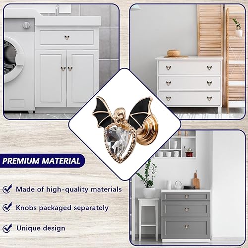 Miniatura 4 de 4 pomos creativos de murciélago de cristal para tirar, manija de armario, puerta, muebles, vestidor, cocina, armario, manijas de un solo agujero