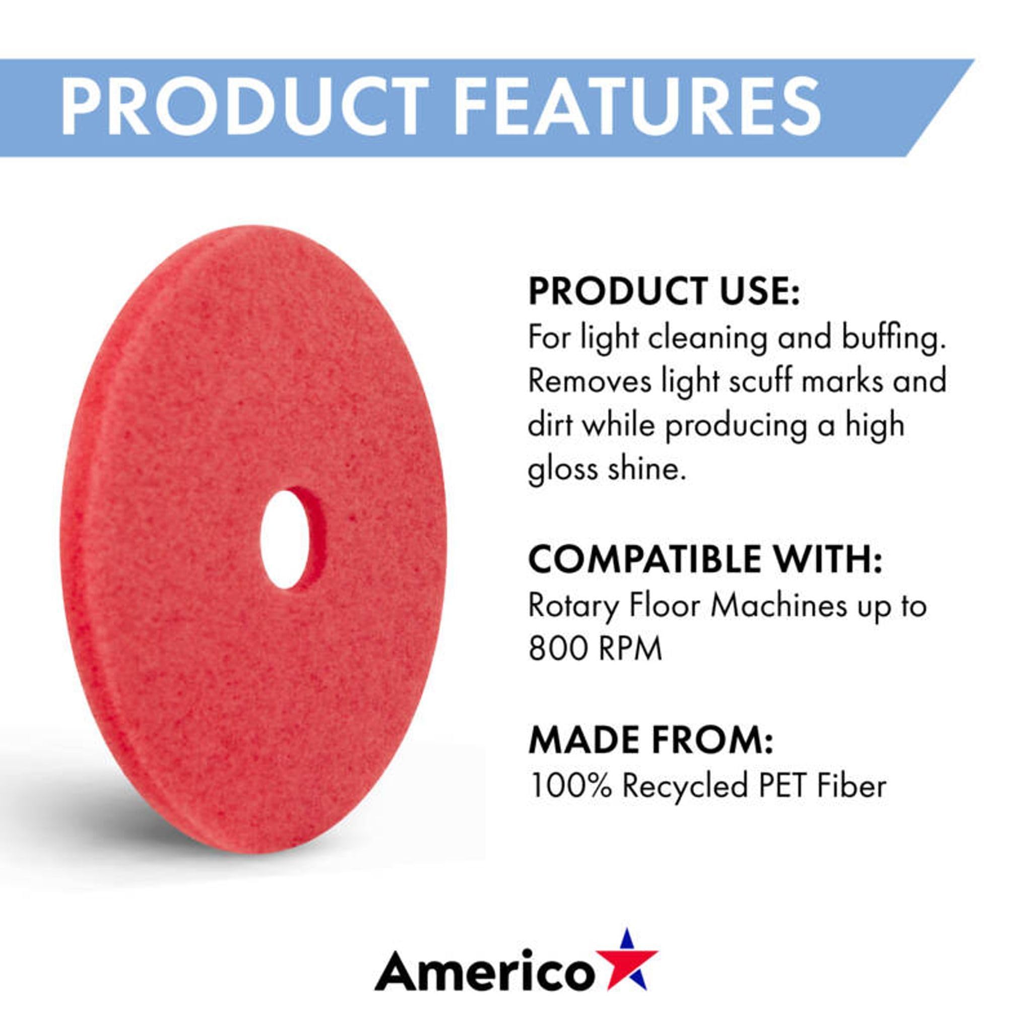 Americo fabricación 404416 rojo pulido piso Pad (5 unidades), 16 "