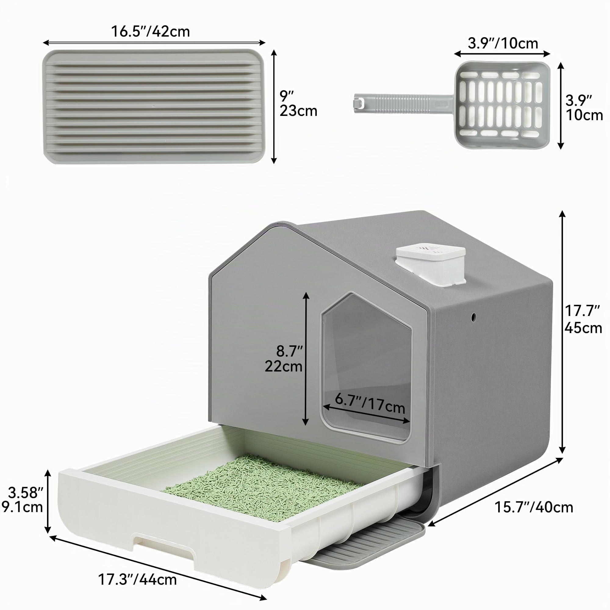 YITAHOME Litière pour Chat avec Couvercle, Design cabane, Grand bac à litière fermé avec Capot, Toilettes Profondes pour Chat avec tiroir, Pelle à litière, Tapis de litière désodorisant, Maison de