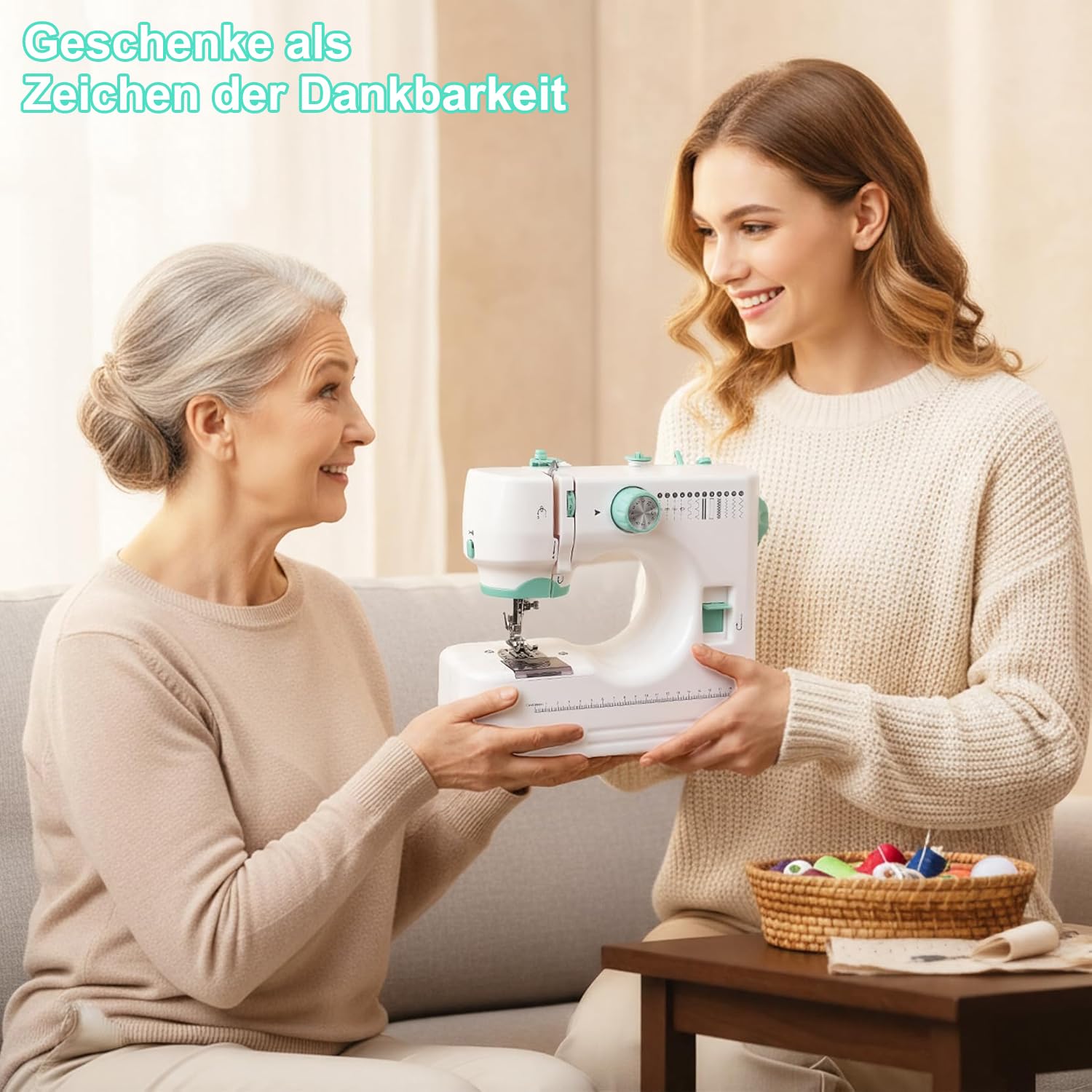 Nähmaschine für Anfänger 12 Stiche Elektrische Nähmaschine für Kinder & Erwachsene, Tragbare Nähmaschinen mit Zubehör-Set, Ideal für DIY, Heimhandwerk & Reparatur, Grün