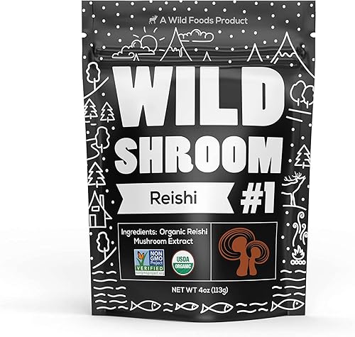 Wild Foods - Extracto de hongos Reishi 101 superalimento en polvo Solo cuerpos fructíferos Hierba adaptogénica para el sistema inmunológico, ayuda