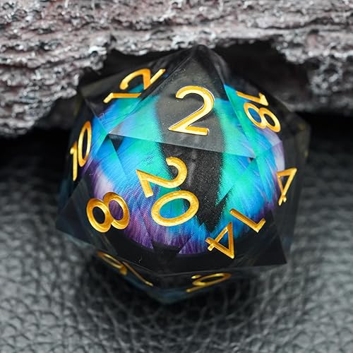 Dados D20 de 1.299 in con estuche de regalo, globo ocular de borde afilado, grande, individual D20, dados de ojo móvil de dragón para Calabozos y