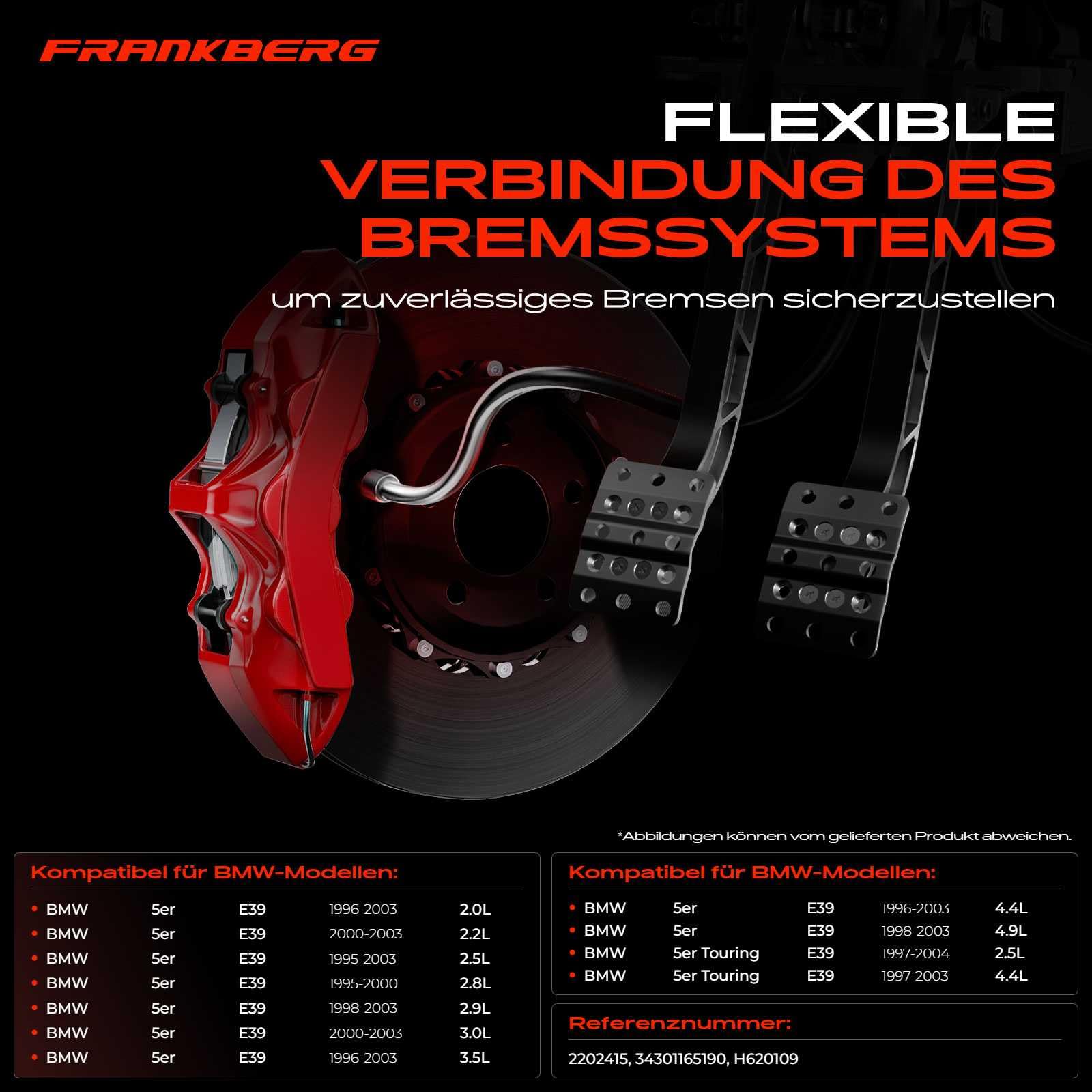 Frankberg 2 flexibles de frein arrière gauche droit 34301165190 | Compatible avec: Série 5 E39, Série 5 Touring E39