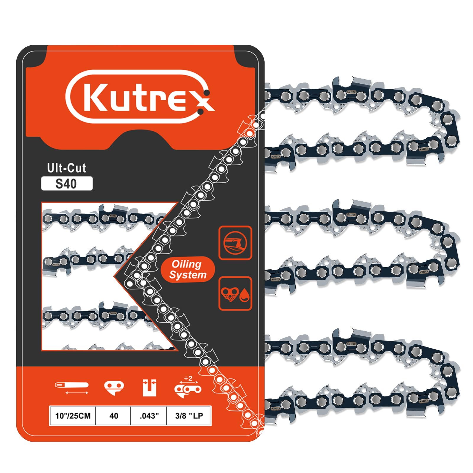 Kutrex 10 Inch Chainsaw Chain for Greenworks, Echo, Remington and More | 3/8