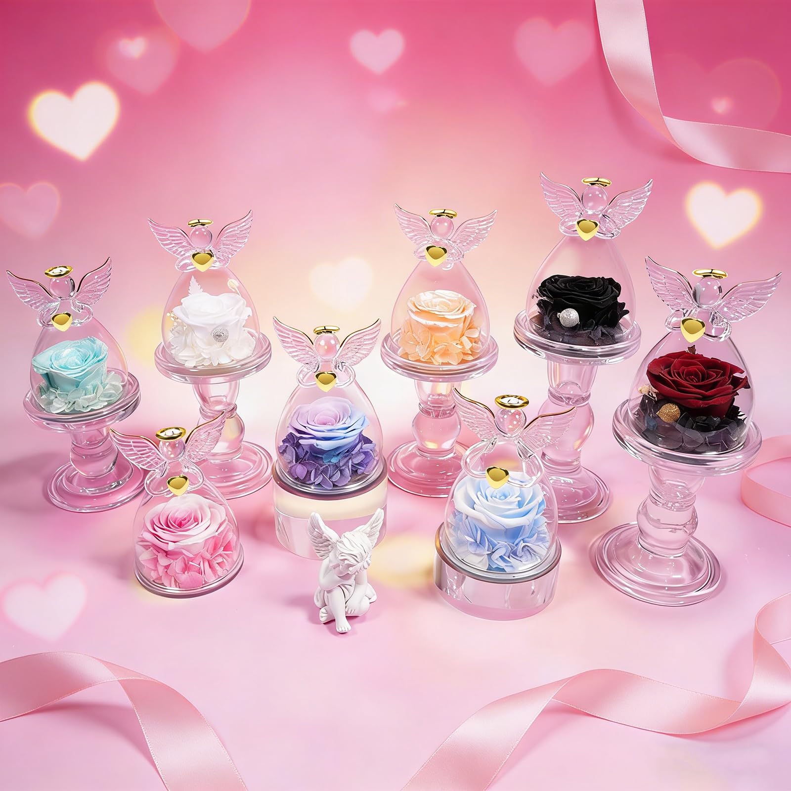 Sunia Rosa Eterna Angelo Donna, Rosa Stabilizzata con Figurine Angelo Regalo Mamma, Angelo Custode Regalo Donna Compleanno, Regali per Lei, Regalo Nonna Natale San Valentino Festa della Mamma