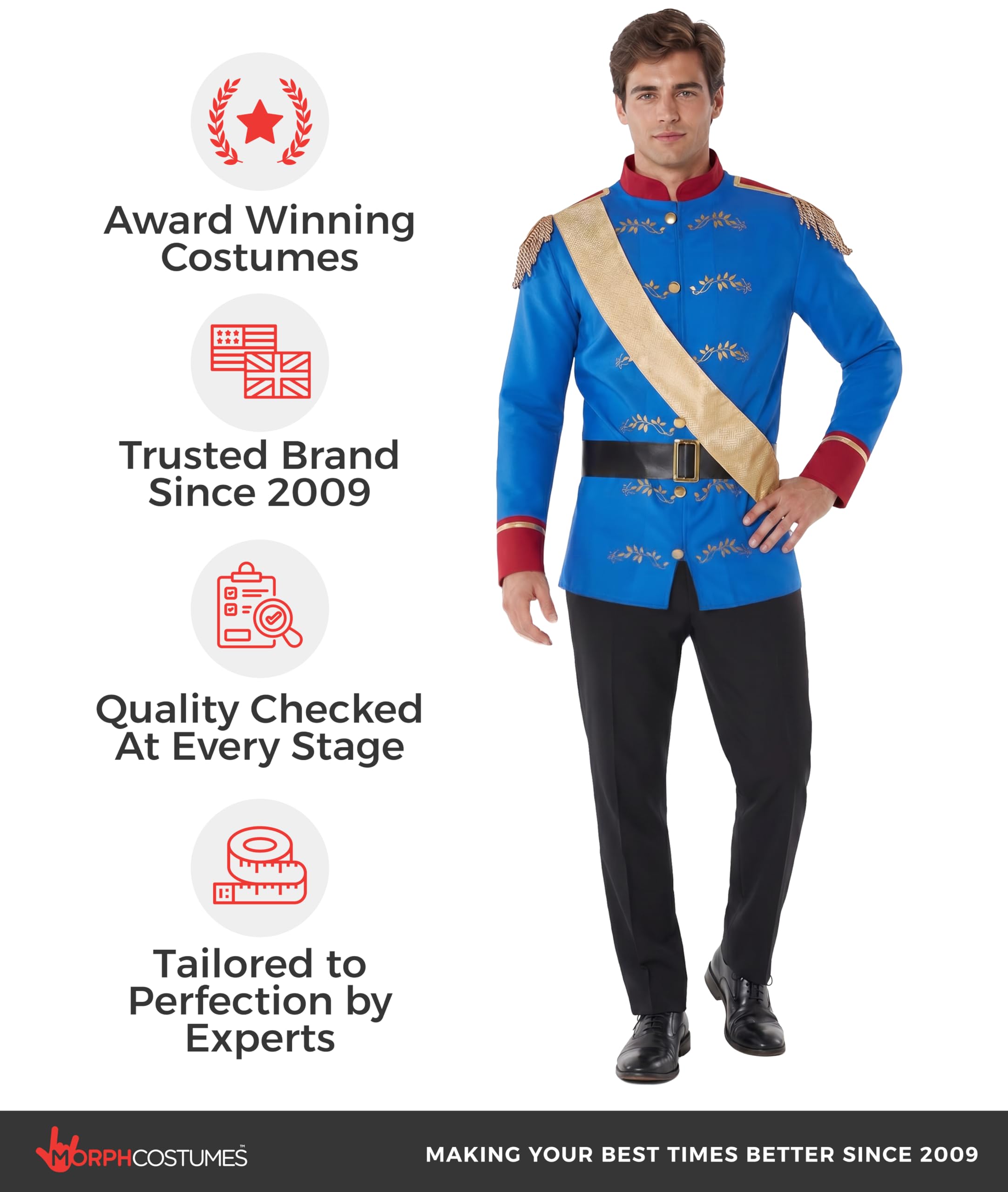 Morph Costumi Principe Azzurro Costume da Uomo - Costume Reale Adulto Halloween Costume, Elegante Principe Outfit