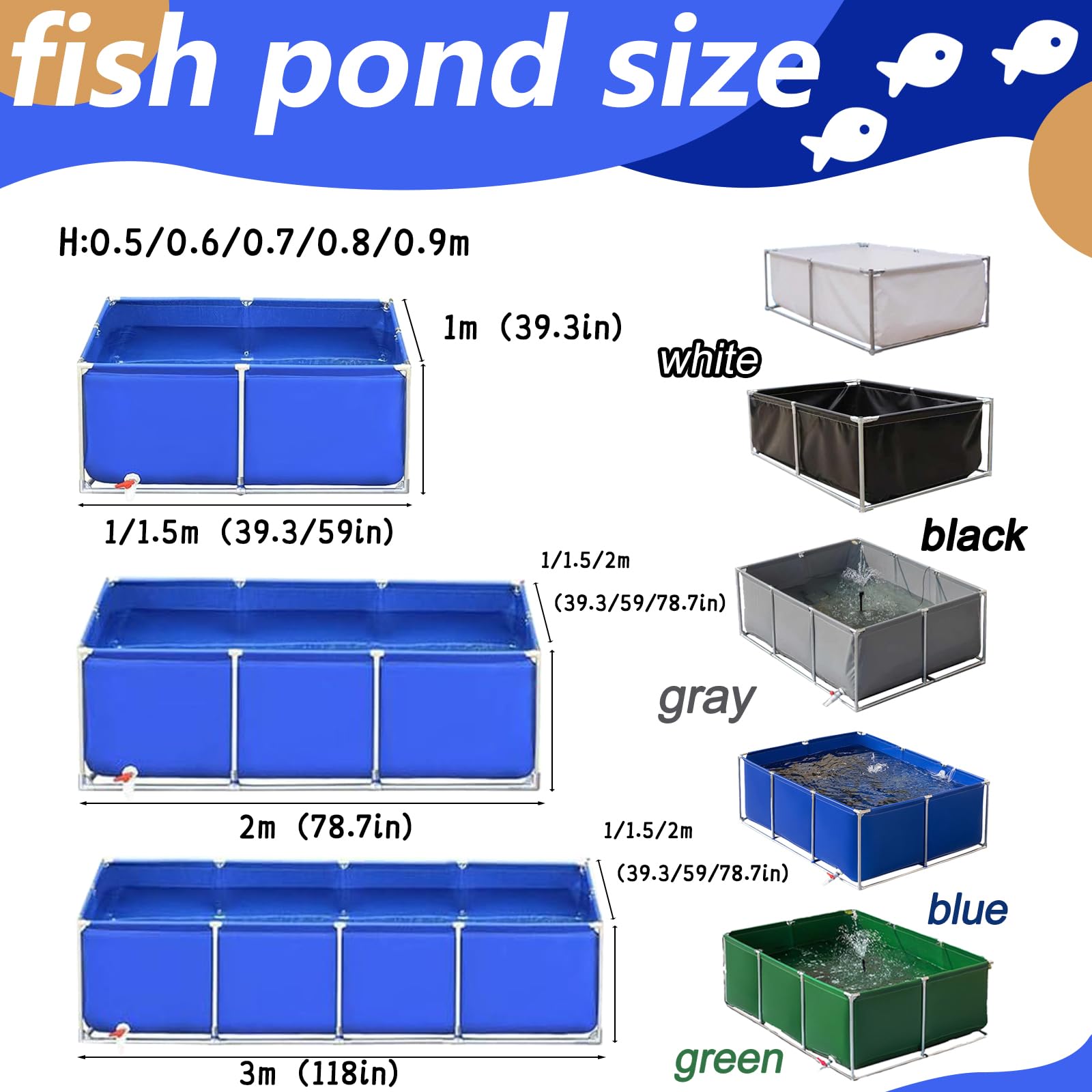 Płótno Basen do przechowywania wody | Wielokolorowy staw ogrodowy do przechowywania wody 1x1x(0,5-0,6)m(Grey,1*1*0.5m)