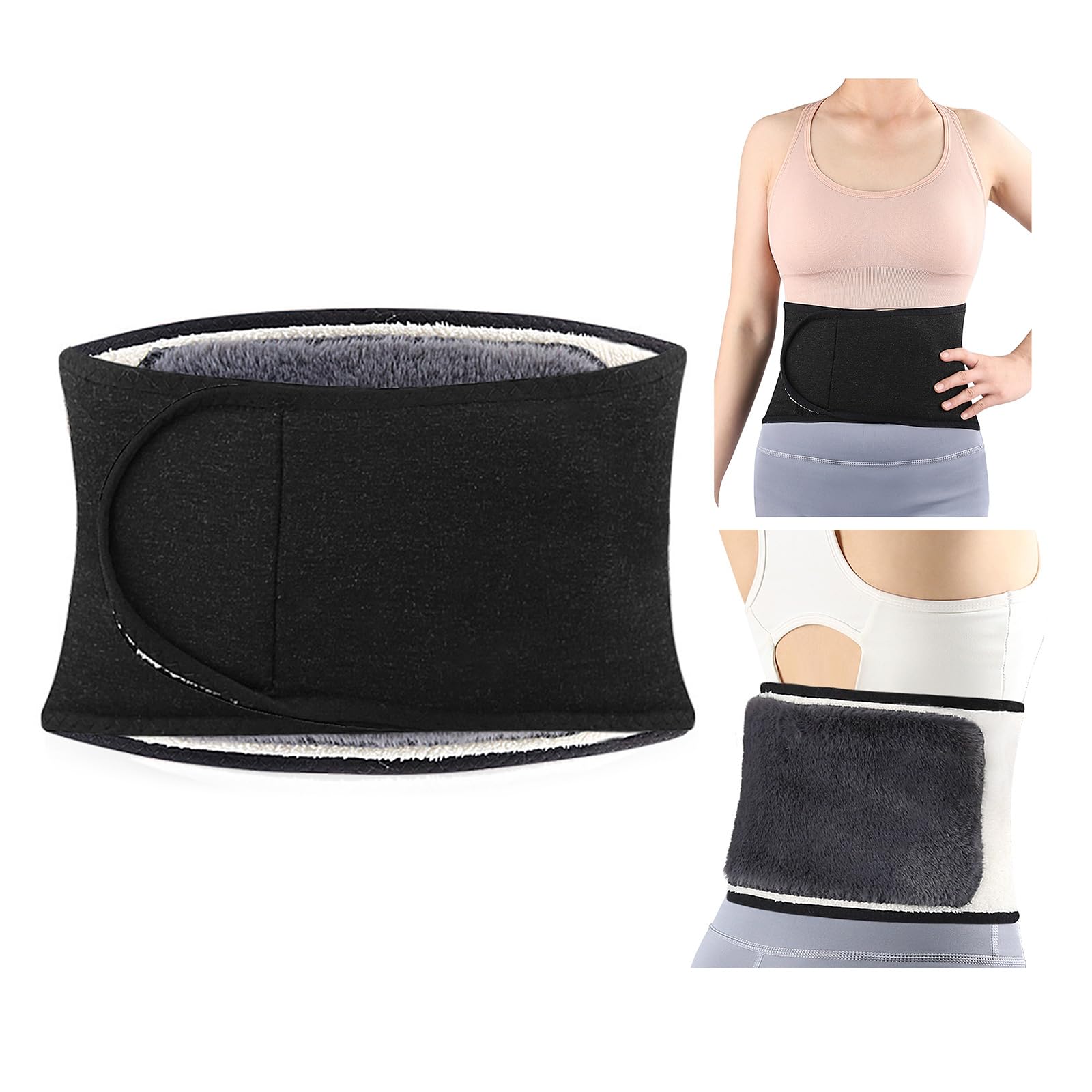 Shurhome Warm Plush Waist Warmer Kidney Binder Support Thermal Waistband Stomach Back Warming Brace Band for Men Women