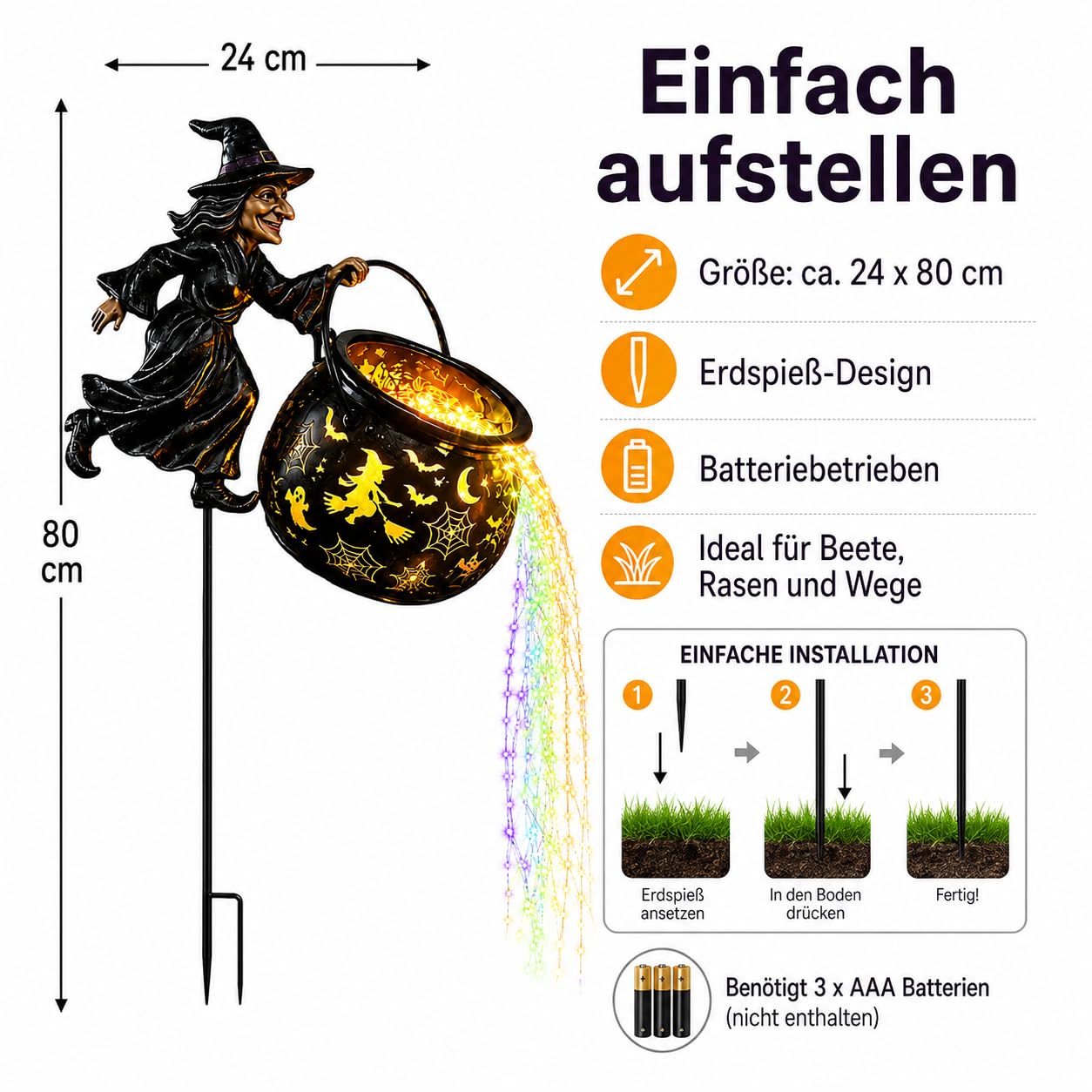 Leuchtender Halloween-Hexenkessel mit Hexe，1 Pc
