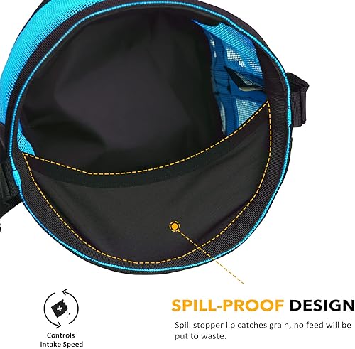 Miniatura 5 de Harrison Howard Bolsa de alimentación para bozal de caballo, bolsa de alimentación de grano de malla de nailon duradero con correa ajustable, color