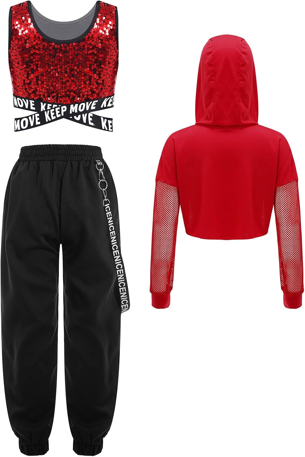 YiZYiF Girls' Hip Hop Clothes Jazz Street Dance Outfits Hoodie Tank Tops and Sweatpants Activewear Set