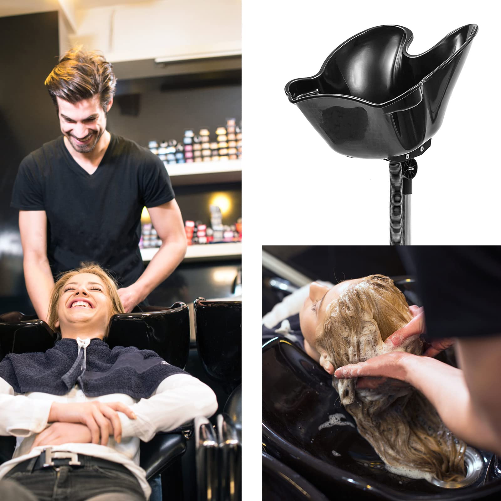 Mobiles haarwaschbecken,Höhenverstellbares Shampoobecken (94-122cm) mit 180°-Drehfunktion & abnehmbarer Stahlstütze,großes Becken (48x50cm) für Friseursalons & Zuhause
