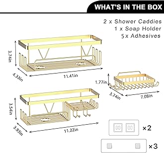 Kegii Gold Shower Caddy - No Drilling Shower Organiser Adhesive Storage Rack