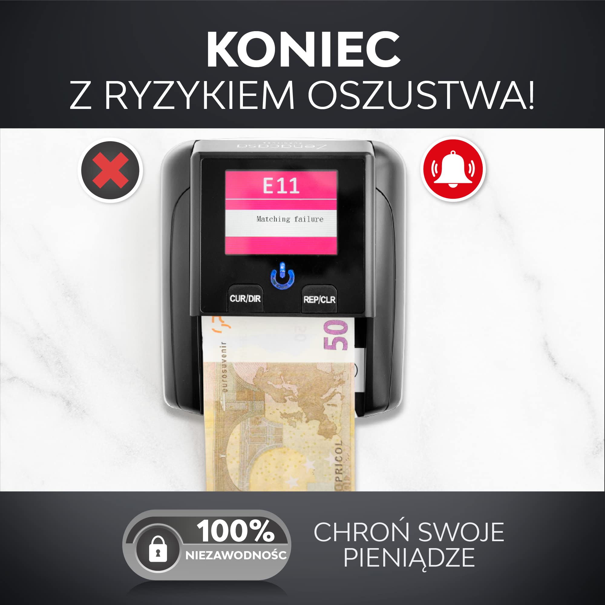 Automatyczny wykrywacz fałszywych banknotów - 100% weryfikacji banknotów - 7 kontroli fałszywości do wykrywania fałszywych euro, fałszywych dolarów, fałszywych funtów szterlingów
