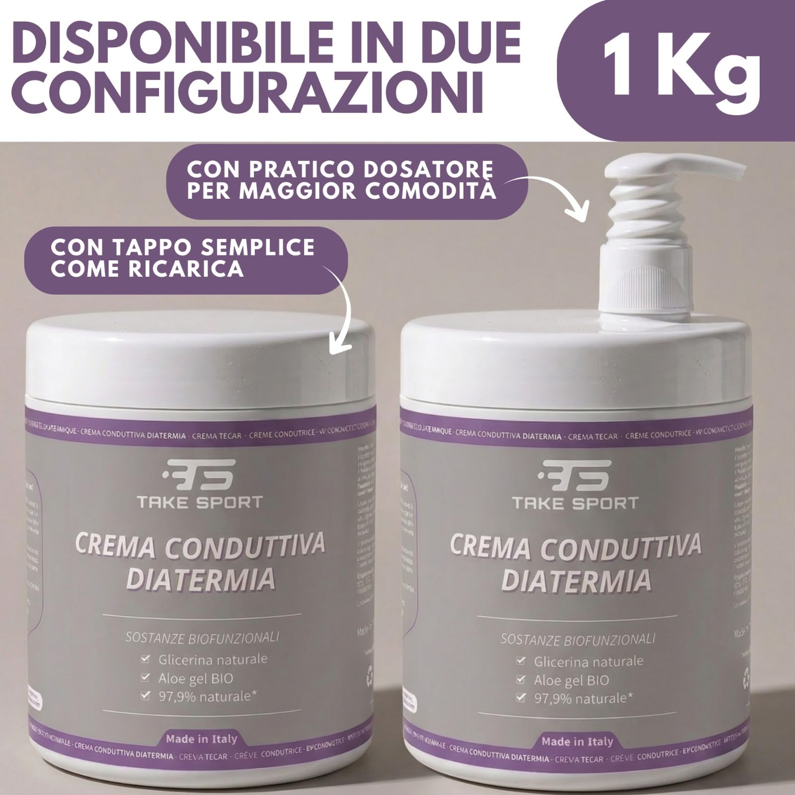 TS TAKE SPORT - Crema Conduttiva Diatermia e Tecarterapia 1000ml | Formula 2in1 Massaggio e Tecar | Con Aloe Bio e Glicerina | Alta Scorrevolezza e Conducibilità | Made in Italy (base)