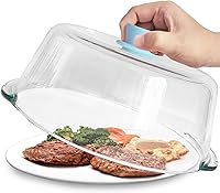 FANQIEW Glass Microwave Splatter Cover - Tall BPA-Free Lid for 10in Plates, Vent Holes, Silicone Knob, Dishwasher Safe
