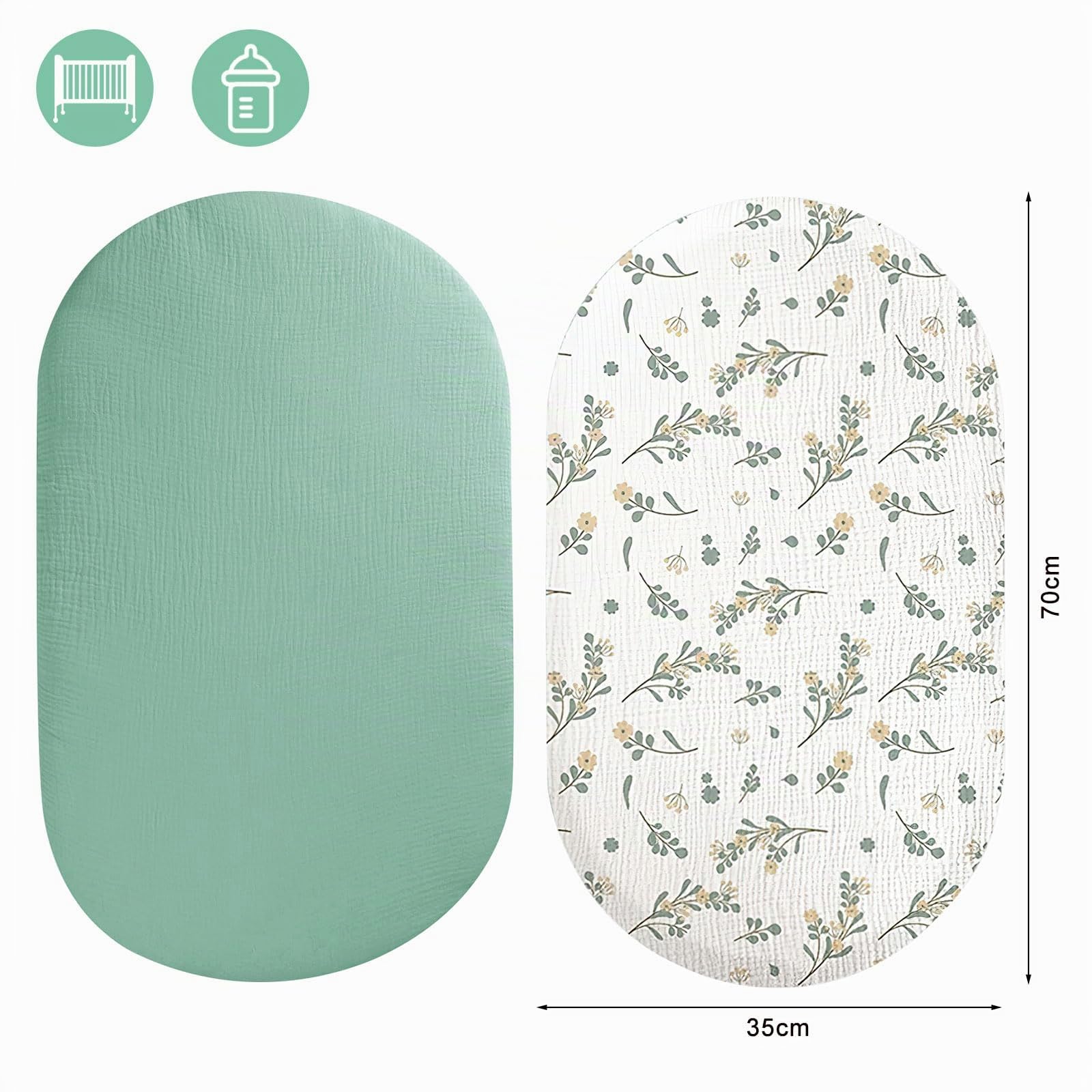 Sábana Bajera para Capazo y Cuna de Bebé 70X35cm - Funda y Cubre Colchón para Carrito