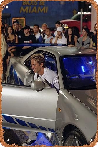 Póster de Paul Walker 2 Fast 2 Furious Retro Metal Tin Sign Decoración de Pared Divertido Letrero de Estaño Vintage Decoración de Pared Póster para
