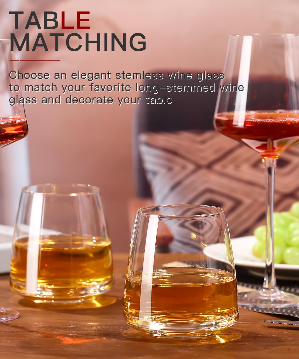 Stemless Wine Glasses Set of 6-15oz【Hand-Blown】 Durable Red White Wine Glasses,Unique Crystal Gifts for Him/Her for Wedding, Birthday，Engagement,Valentine's Day - Image 7