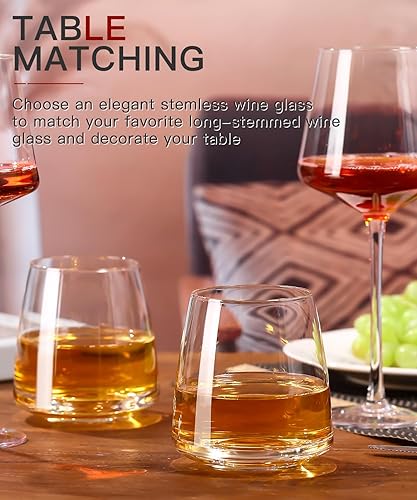 Miniatura 7 de Juego de copas de vino sin tallo, de 6 a 15 onzas, sopladas a mano copas de vino rojo y blanco duraderas, regalos de cristal únicos para élella para