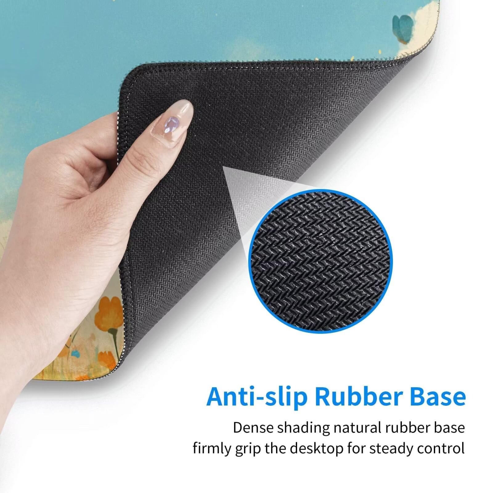 Gaming Mauspad XXL 1200x600x3mm Mousepad Verlängertes Groß Mauspad Schreibtischauflage,Genähte Kanten Rutschfeste Gummibasis,Verbessert Präzision Geschwindigkeit Home Office Kleine gelbe Blumen L-2992