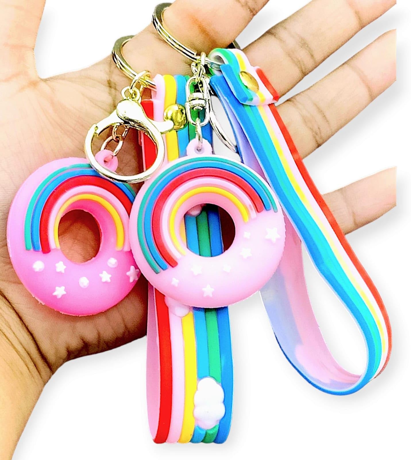 TERA 13 Rainbow Donut Shape Keychain, Keychains for Car, Scooty, Girls Boys Gifts, Birthday, Charm Sweet Keychain, Food Keychain for Kids, Multicolor Donut Keyrings