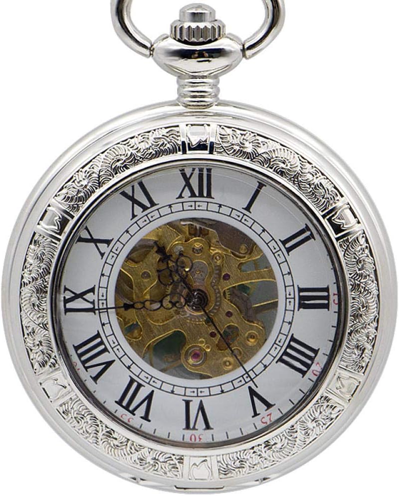OIFMKC Pocket Watch Antique Skeleton Hand Wind Mechanical Pocket Watches Transparent Windup Clock Unisex Best Gifts with Chain