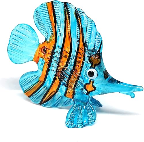 ZOOCRAFT Figura de pez de cristal azul Acuario Artesanía Miniatura Soplado a mano Coleccionables